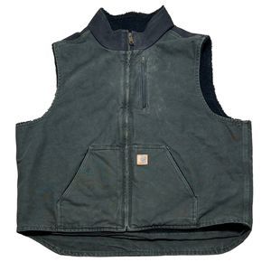 CARHARTT V33 Green Black Duck Canvas FLEECE Lined Vest Men’s Size XXL 2XL